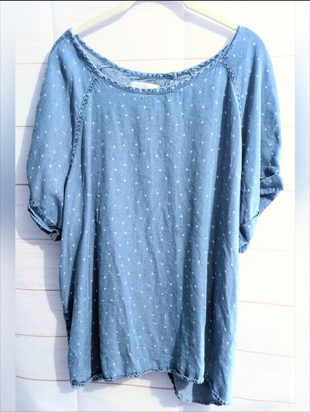 Forever 21 Light Blue Dot-Print Chambray Tunic Plus Size 3X